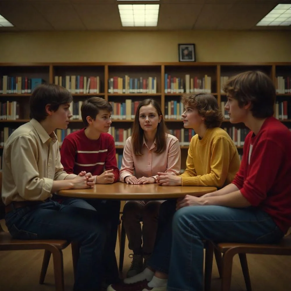 Five teens from different groups bonding during school detention. 