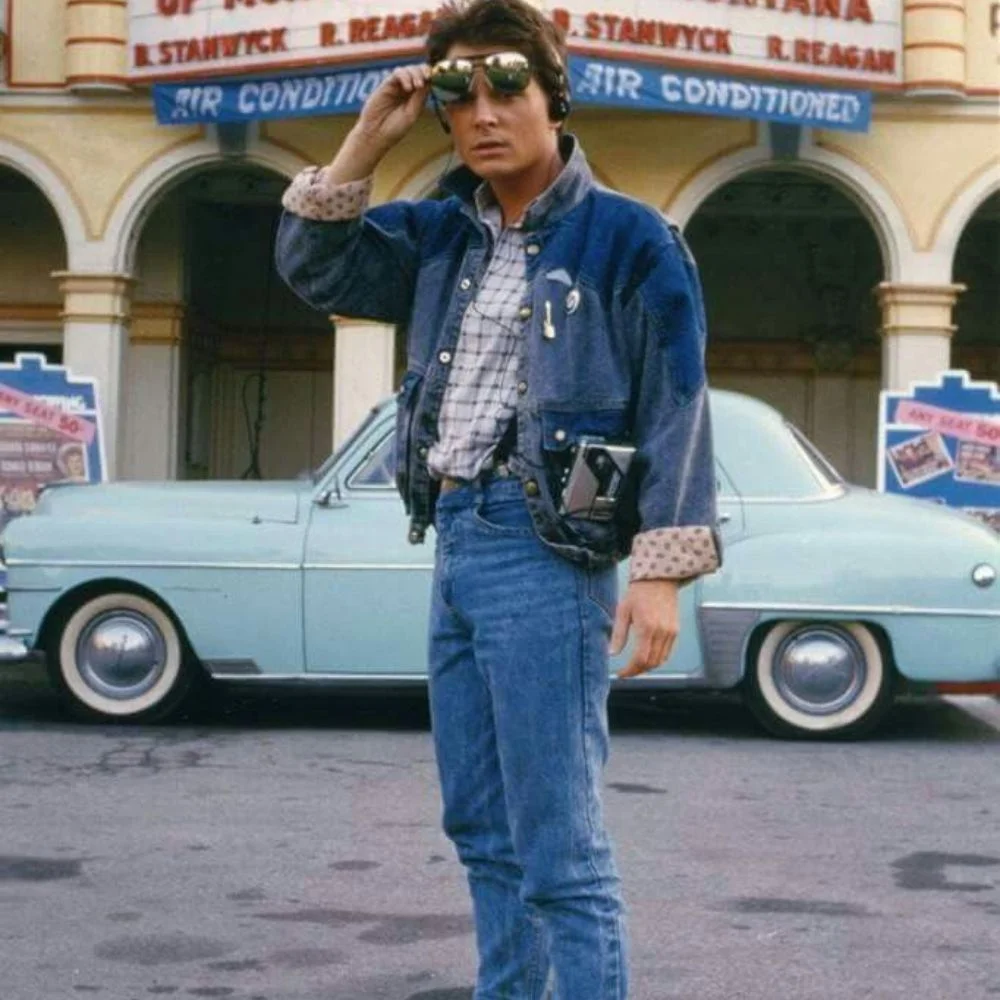 an image of 80s fashion for men denim jacket