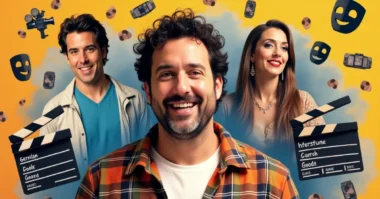 Image of Adam Sandler with scenes from his top movies.