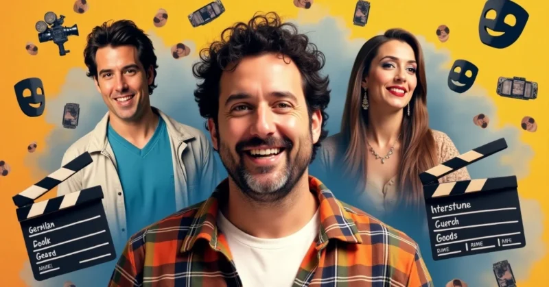 Image of Adam Sandler with scenes from his top movies.