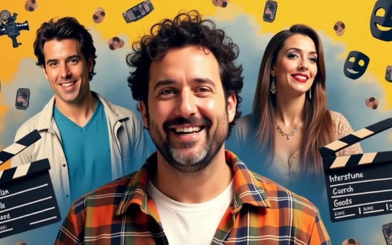 Image of Adam Sandler with scenes from his top movies.
