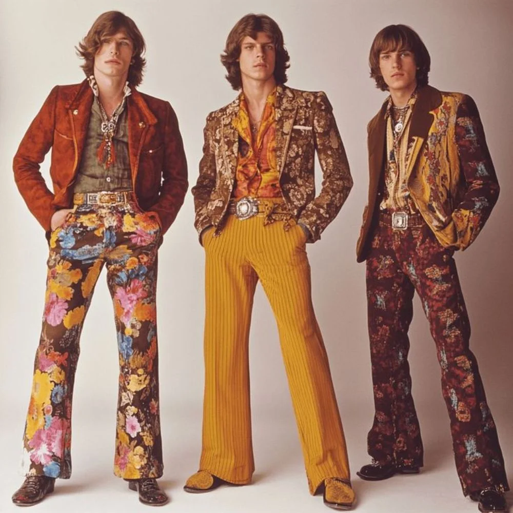 an image of bright colours in 80s trends of men
