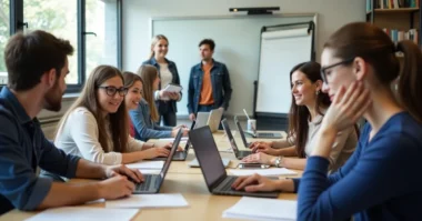 Image of Students learning in a modern classroom setting.