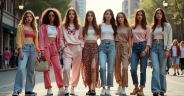 Image of Group of people wearing iconic 2000s fashion trends in a modern setting.