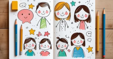 “Sketchbook with simple cartoon people and doodles.” Select 93 more words to run Humanizer.