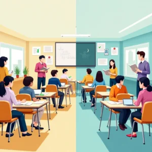 Image of Comparison of traditional classroom and hands-on life skills learning environment.