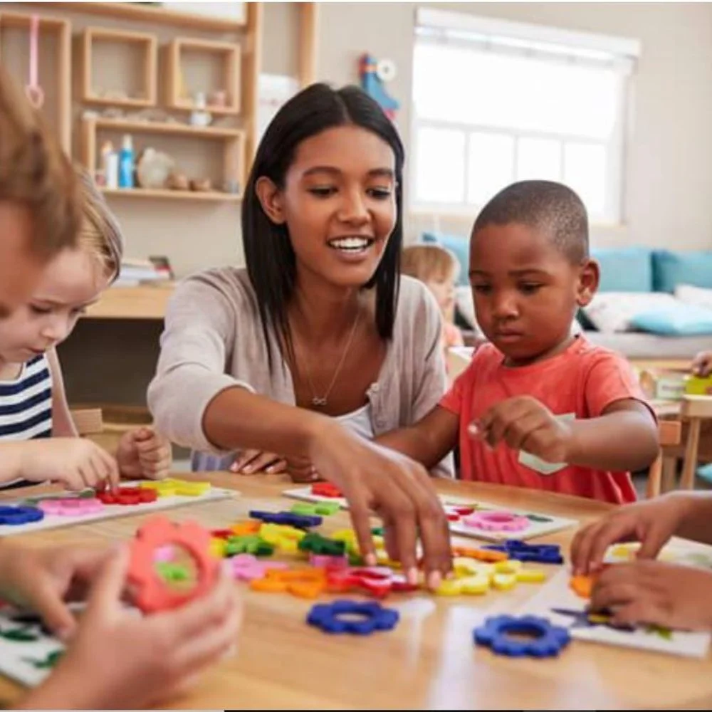 an image of educational assistant engaging with kids
