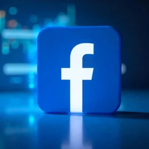 image of Facebook logo with a clean blue and white background in a tech-inspired modern design