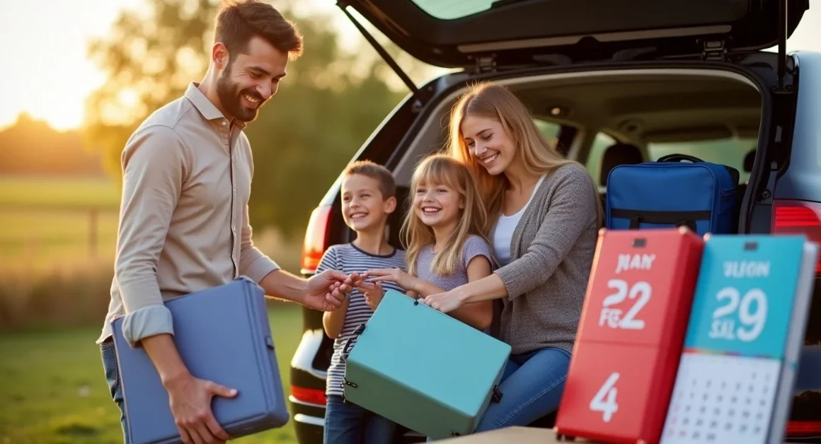 Image of Family packing for school holiday in Hampshire.
