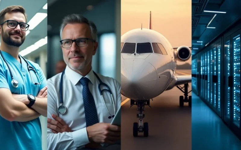 Image of Collage of UK’s highest paying but overlooked careers including doctor, pilot, CEO, and IT engineer