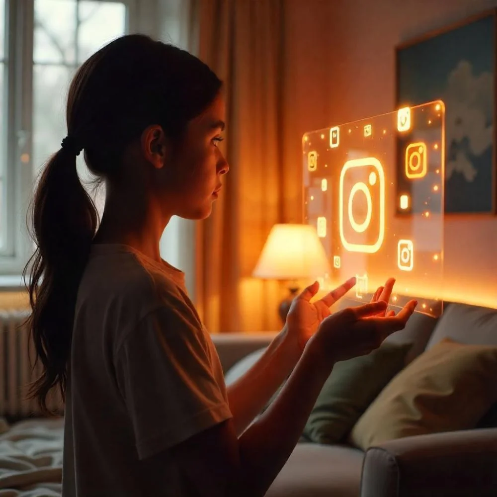 Image of Futuristic Instagram with holographic display 