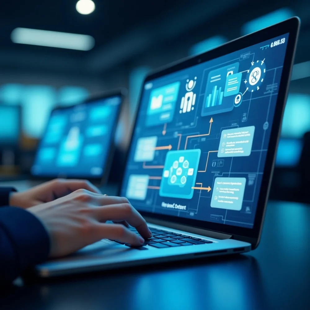 Image of human hands typing on a laptop