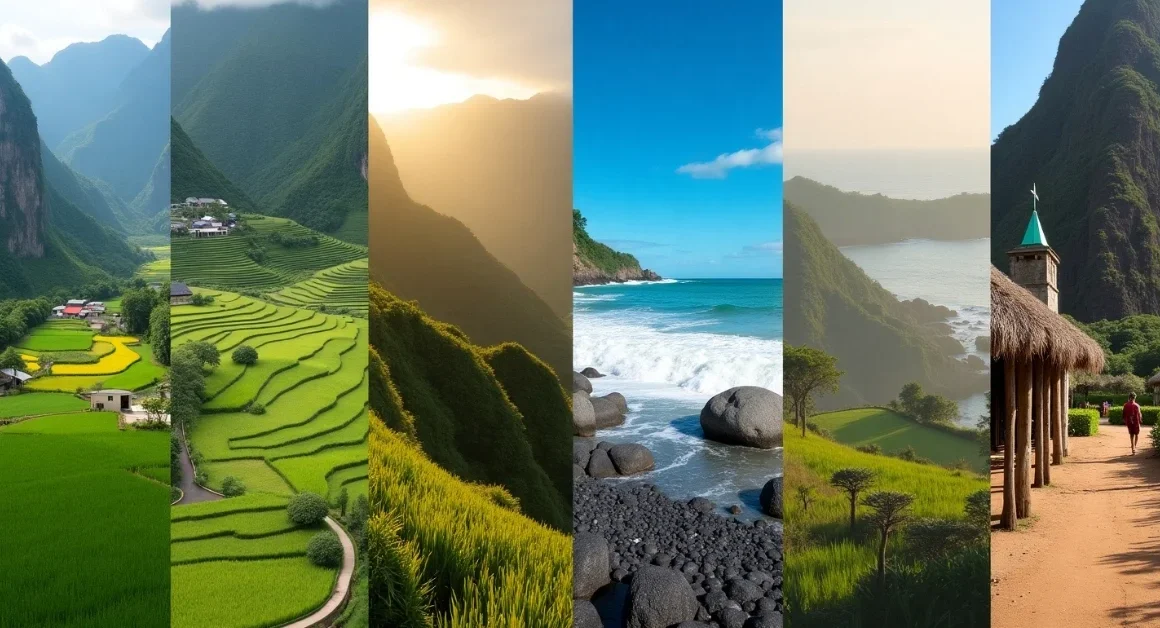Image of Scenic hidden travel destinations perfect for July including green mountains, quiet beaches, and untouched nature.