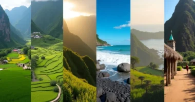 Image of Scenic hidden travel destinations perfect for July including green mountains, quiet beaches, and untouched nature.