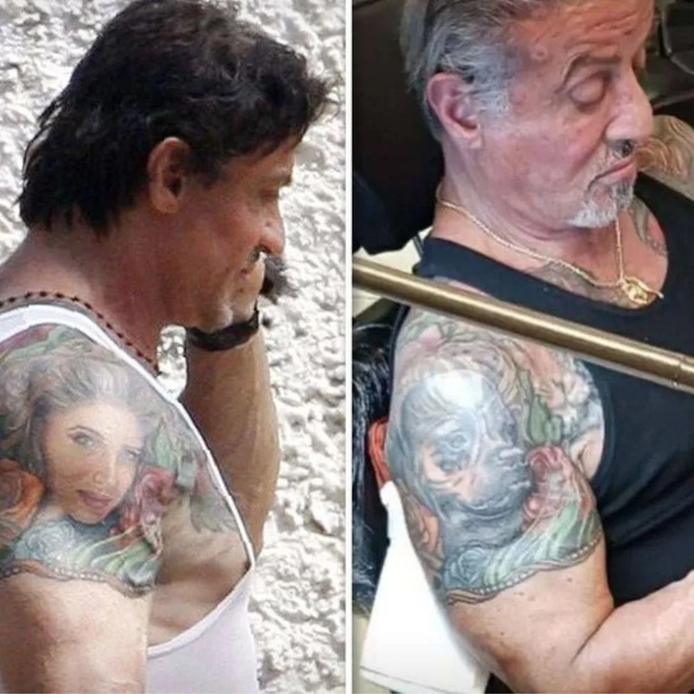 an image of Sylvester Stallone tattoo's transformation