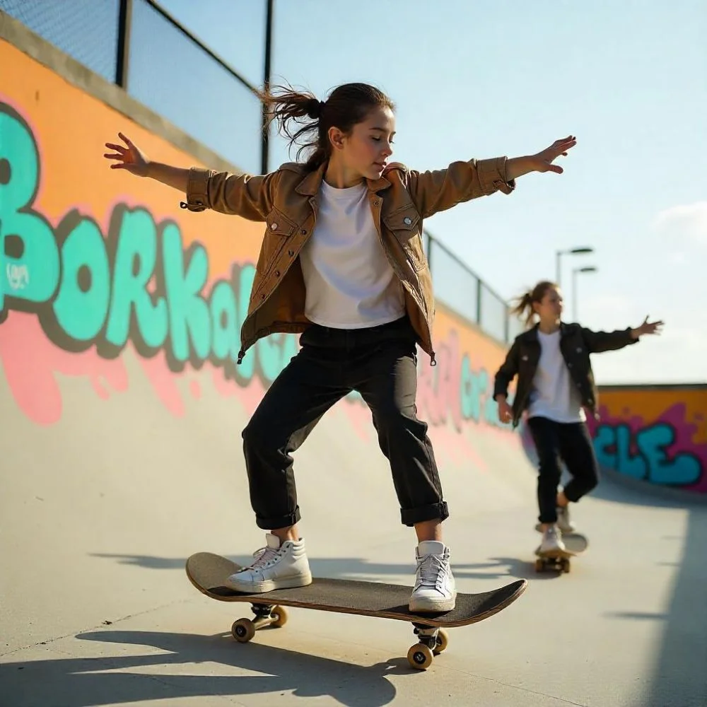Teens showing solo sport relaxing