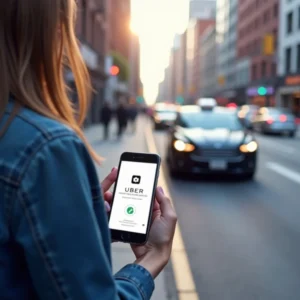 Image of Person booking Uber ride