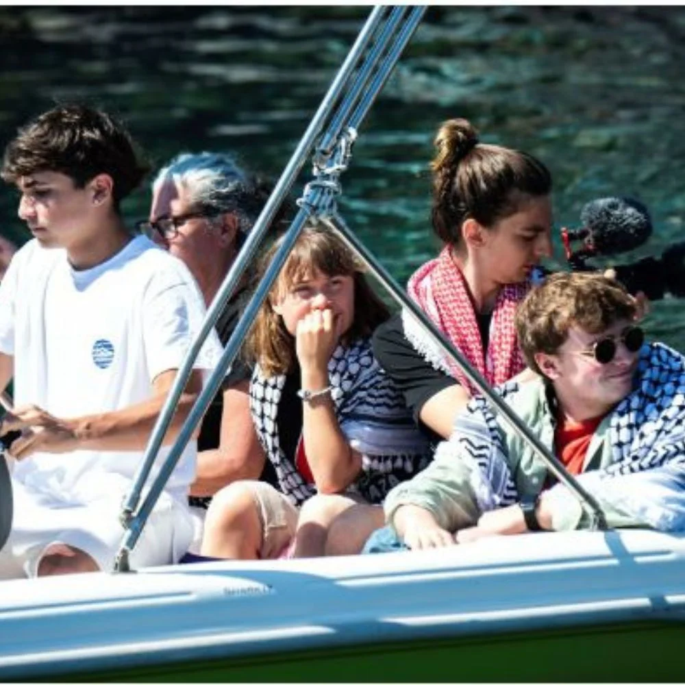 an image of Greta Thunberg aid boat
