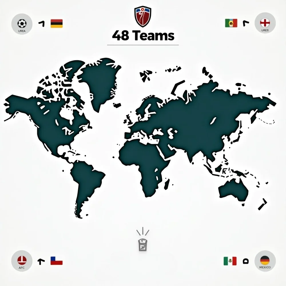 Image of World map showing how teams qualify for Football World Cup 2026 by region.