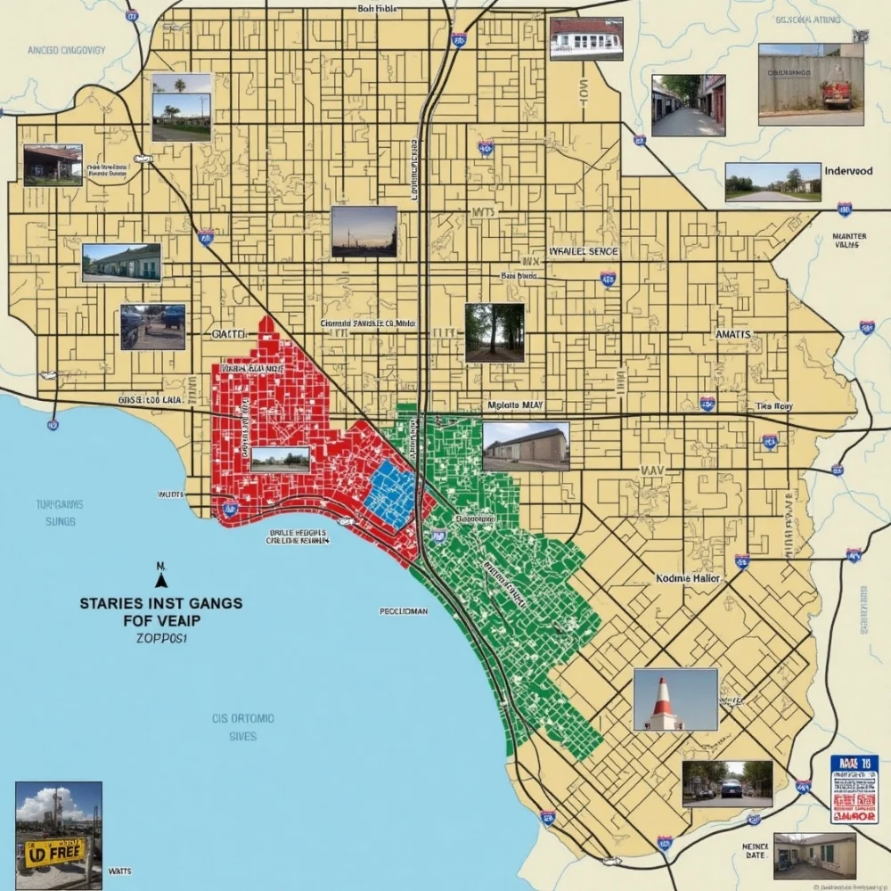 Image of Map showing gang-affected LA neighborhoods and turf lines.