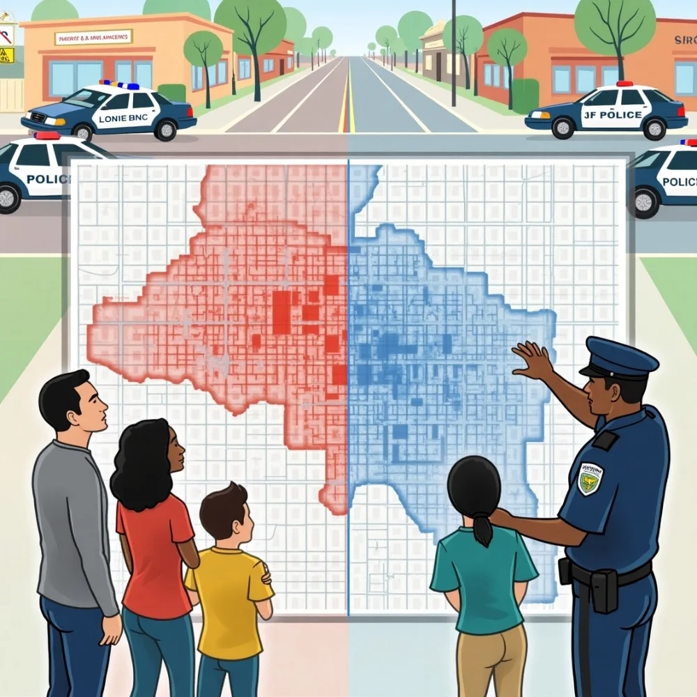 Image of Community members and law enforcement using a Los Angeles gang map to understand local territories, improve safety, and guide neighborhood decisions.