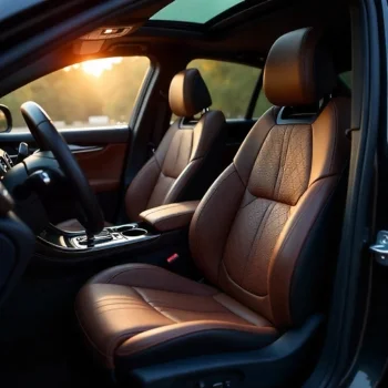 Image of Luxury car interior with diamond-stitched premium seat covers.