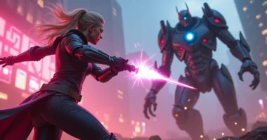 Image of Stellar Blade PS5 heroine Eve in intense combat with robotic boss.