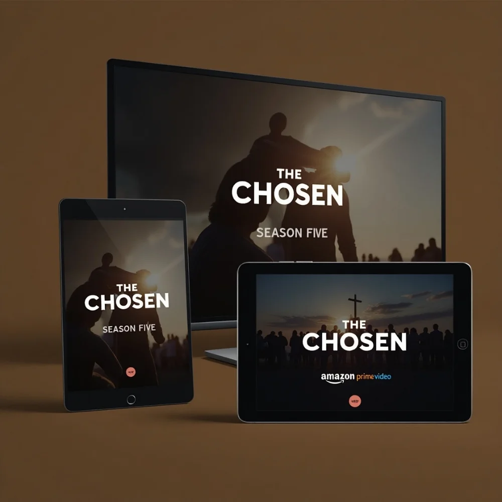 Image of Screens showing Chosen Season 5 on app, TV, and streaming platforms.