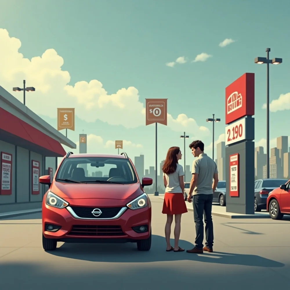 Image of a young couple stand with car