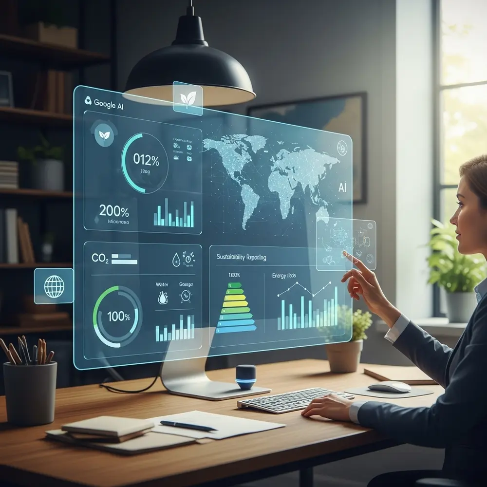 Person using AI dashboard to monitor and report sustainability data. 