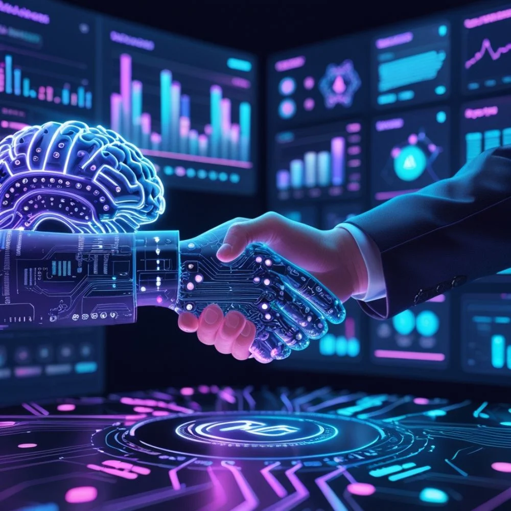 Fusion of AI and Web3 with brain circuitry, blockchain networks, and digital governance systems.