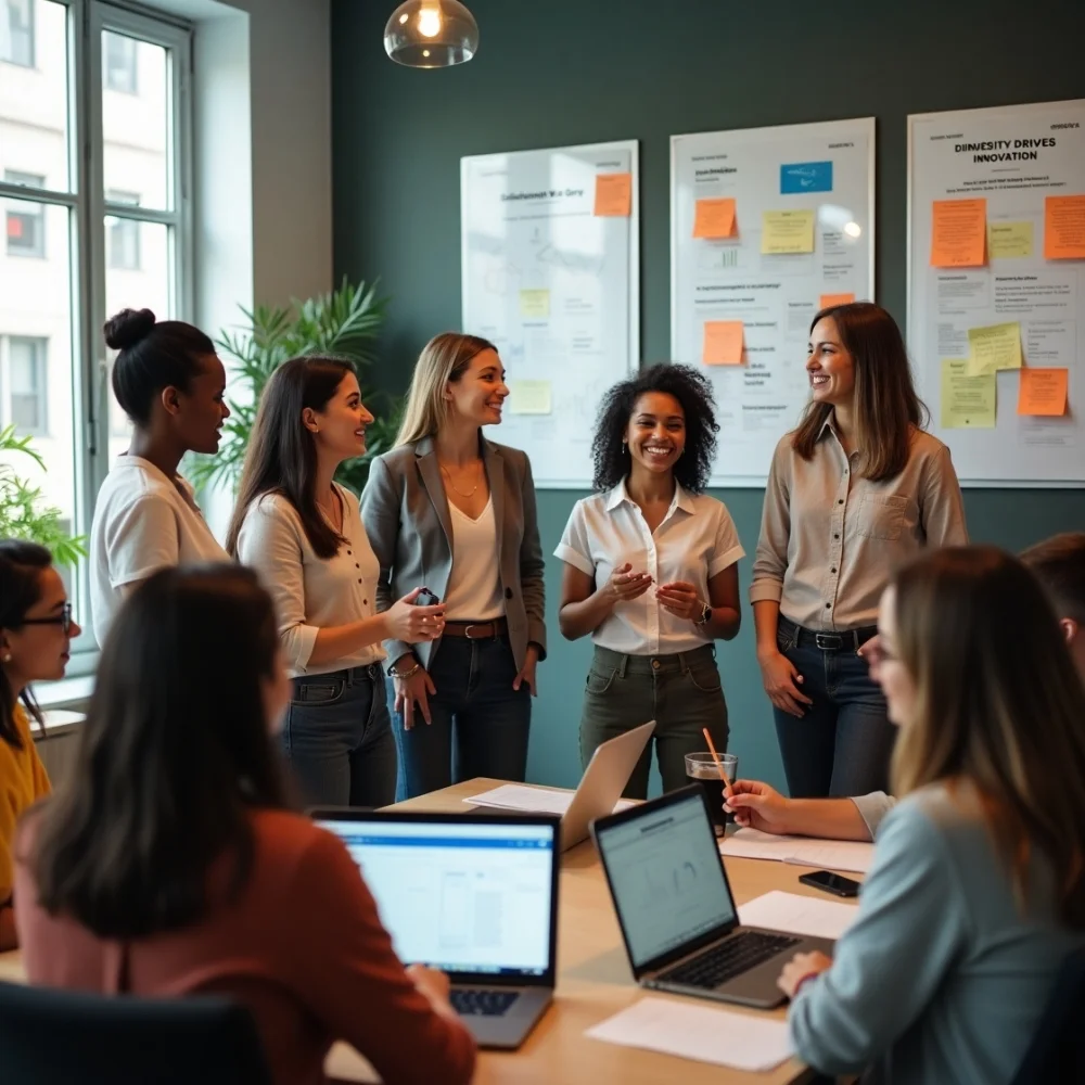 Image of Diverse team brainstorming in an inclusive office.