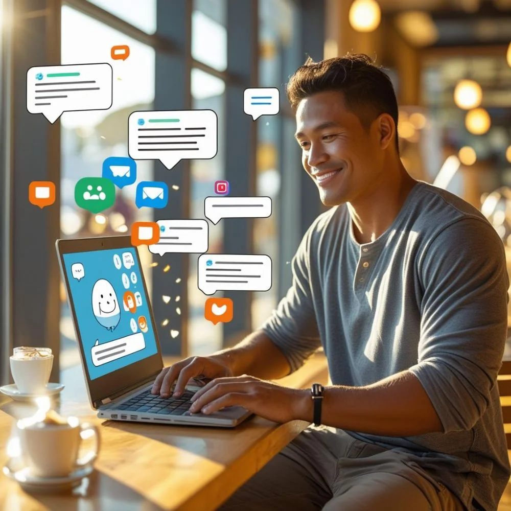 Person using ChatGPT for smooth texting, email replies, and everyday chats.