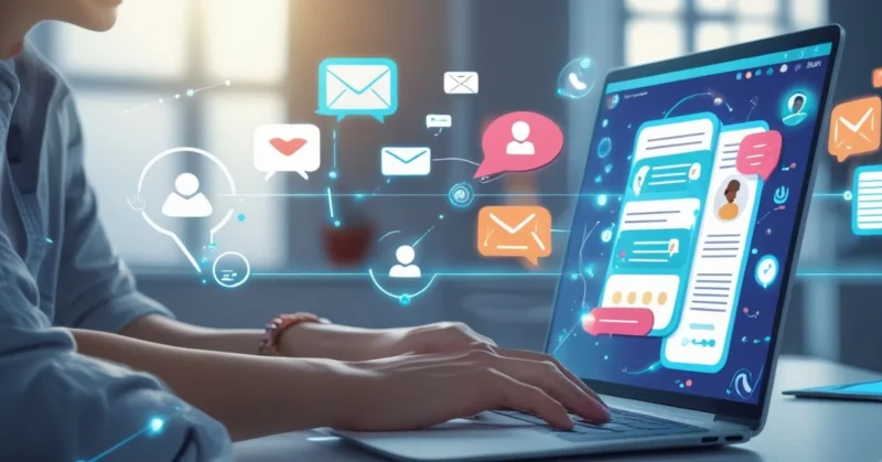 Person using AI chatbot for smart replies across work and social platforms.