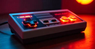 Retro game controller showing the Konami Code with an 80s pixel background.