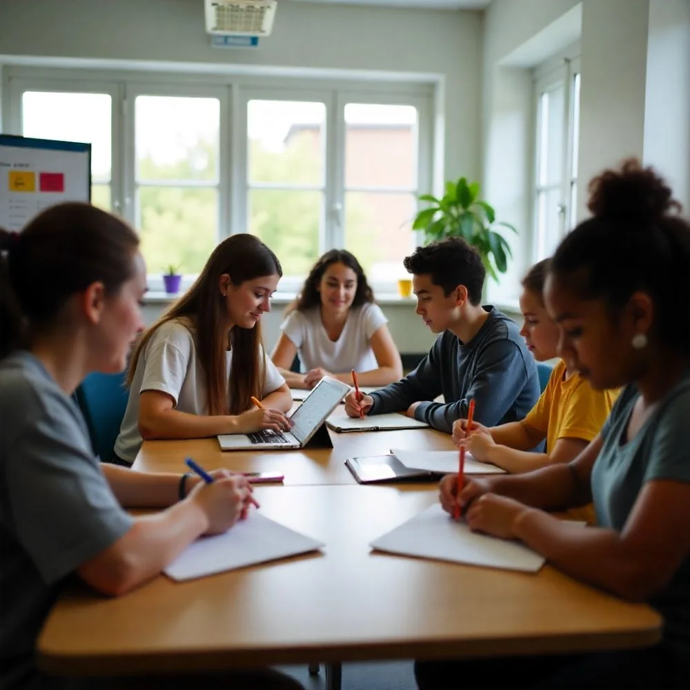 Confident students learning at different Depth of Knowledge levels in an active classroom.