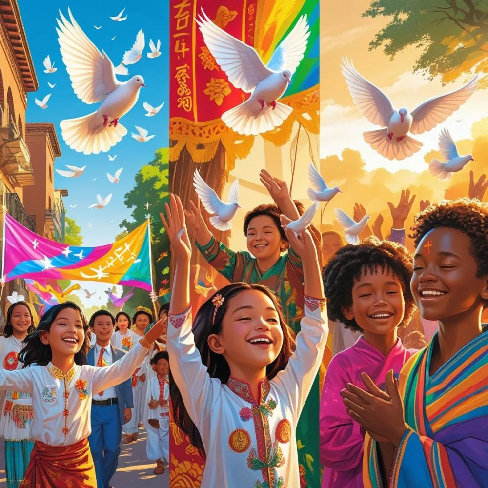 Dove symbol used in peace events across Latin America, Asia, and Africa. 