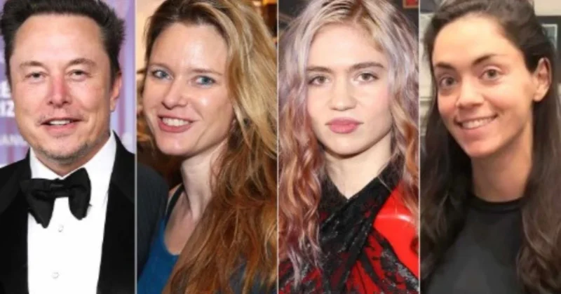 Elon Musk with three women in a side-by-side collage.