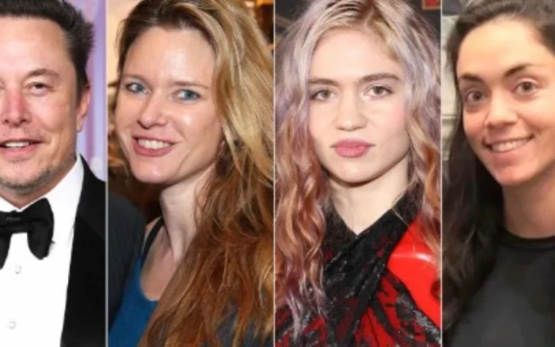 Elon Musk with three women in a side-by-side collage.