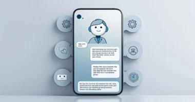 AI chatbot providing instant customer support on a digital device, with icons for help, chat, and 24/7 service.