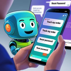 AI chatbot responding instantly to customer support questions on a screen.