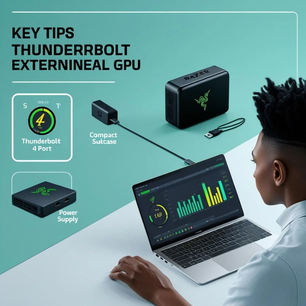 Checklist image with eGPU buying tips and trusted brand icons. 