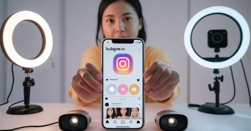 Instagram with flash enabled, ring light setup