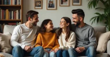 American family sitting together showing love, respect