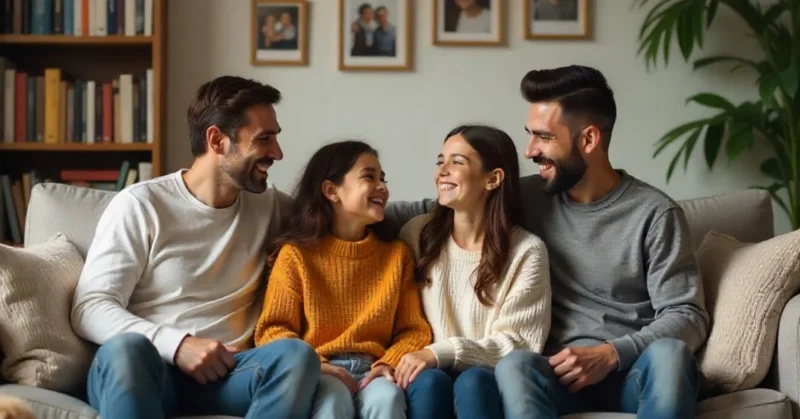 American family sitting together showing love, respect