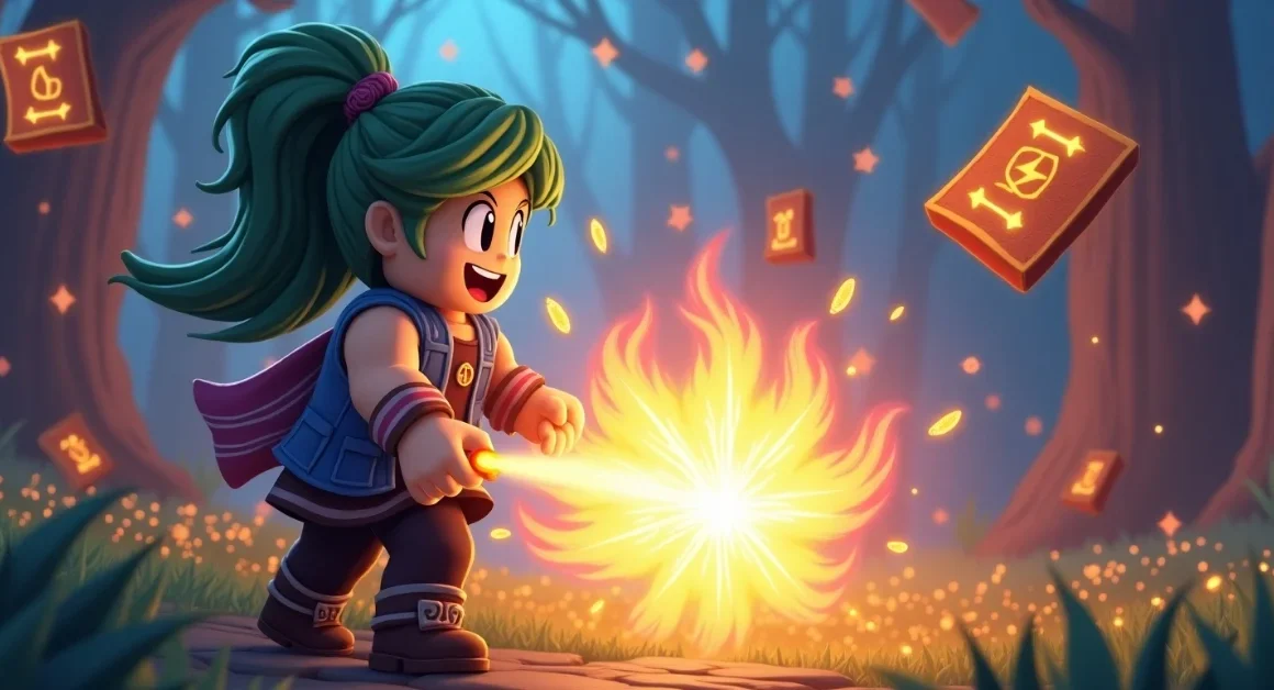 Image of Roblox Grimoires Era character using magic with rewards.