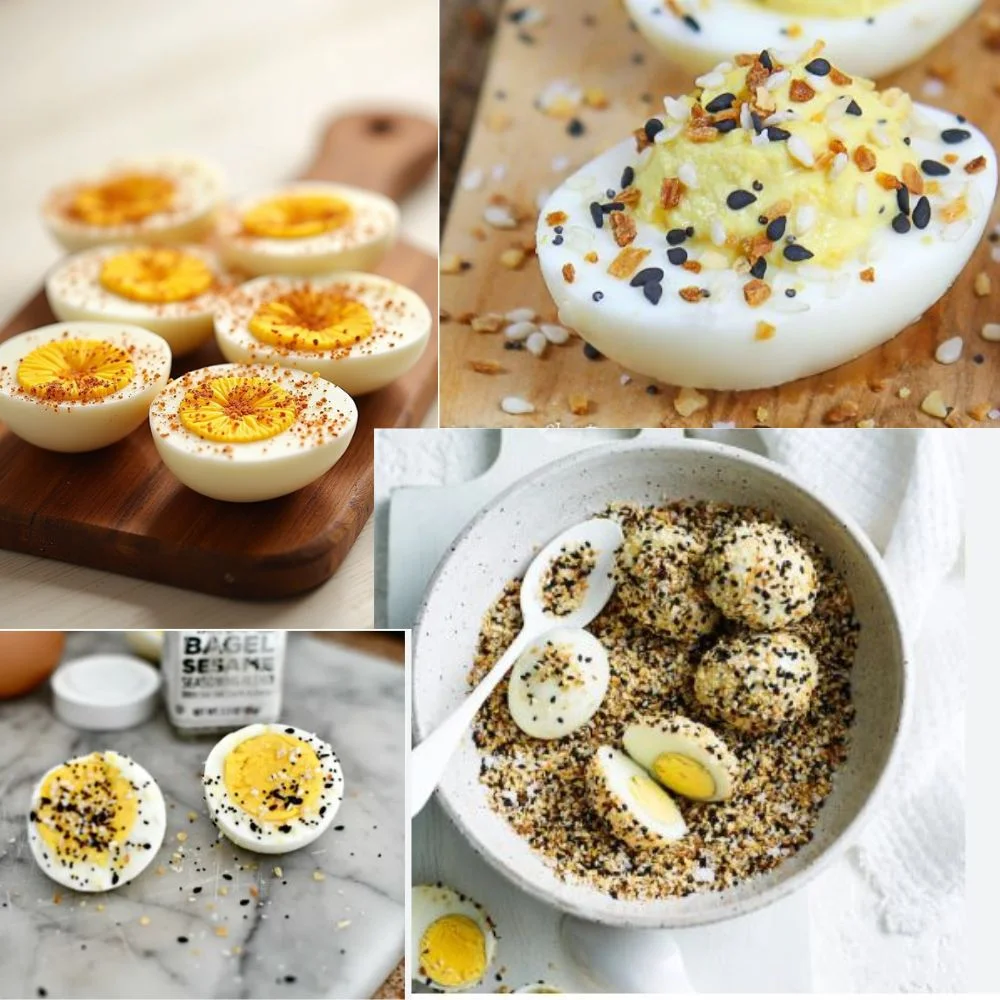 an image of hard boiled eggs with bagel seasoning