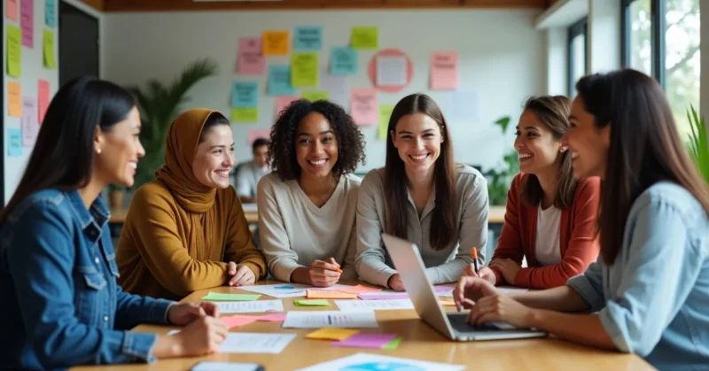 Image of Diverse team working together in an inclusive office environment.