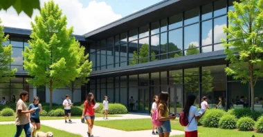 Innovative education building with smart green design.