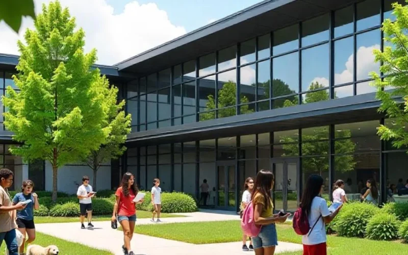 Innovative education building with smart green design.